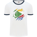 Torn Comoros Flag Comorian Day Football Mens Ringer T-Shirt White/Navy Blue