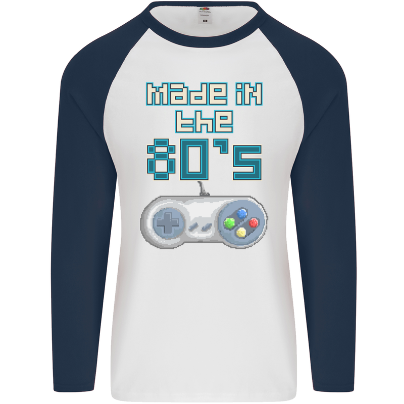 Made in the 80's Funny Birthday Retro Mens L/S Baseball T-Shirt White/Navy Blue