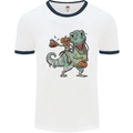 T-Rex Halloween Pumpkin Mens Ringer T-Shirt White/Navy Blue