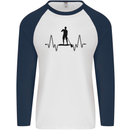Paddleboard ECG Paddleboarding Pulse Mens L/S Baseball T-Shirt White/Navy Blue