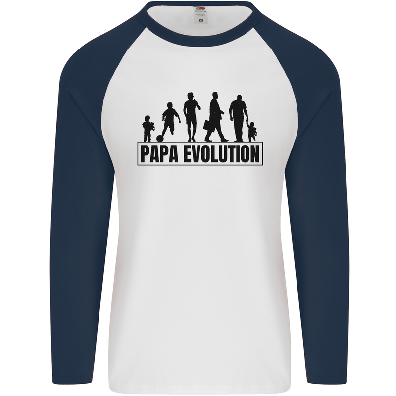 Papa Evolution Fathers Day Mens L/S Baseball T-Shirt White/Navy Blue