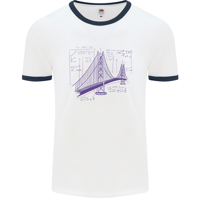 Bridge Equation Physics Maths Geek Mens Ringer T-Shirt White/Navy Blue