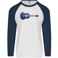 Ukulele Forest Guitar Music Guitarist Mens L/S Baseball T-Shirt White/Navy Blue