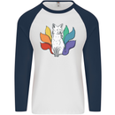 LGBT Kitsune Fox Gay Pride Mens L/S Baseball T-Shirt White/Navy Blue