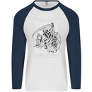 Wasted Life Grim Reaper Gothic Biker Skull Mens L/S Baseball T-Shirt White/Navy Blue
