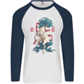 Chinese Zodiac Shengxiao Year of the Horse Mens L/S Baseball T-Shirt White/Navy Blue