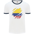 Torn Columbia Flag Columbian Day Football Mens Ringer T-Shirt White/Navy Blue