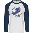 Torn Marshall Islands Flag Day Football Mens L/S Baseball T-Shirt White/Navy Blue