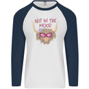 Not in the Mood Funny Highland Cow Mens L/S Baseball T-Shirt White/Navy Blue