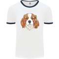 A Colourful King Charles Spaniel Dog Mens Ringer T-Shirt White/Navy Blue