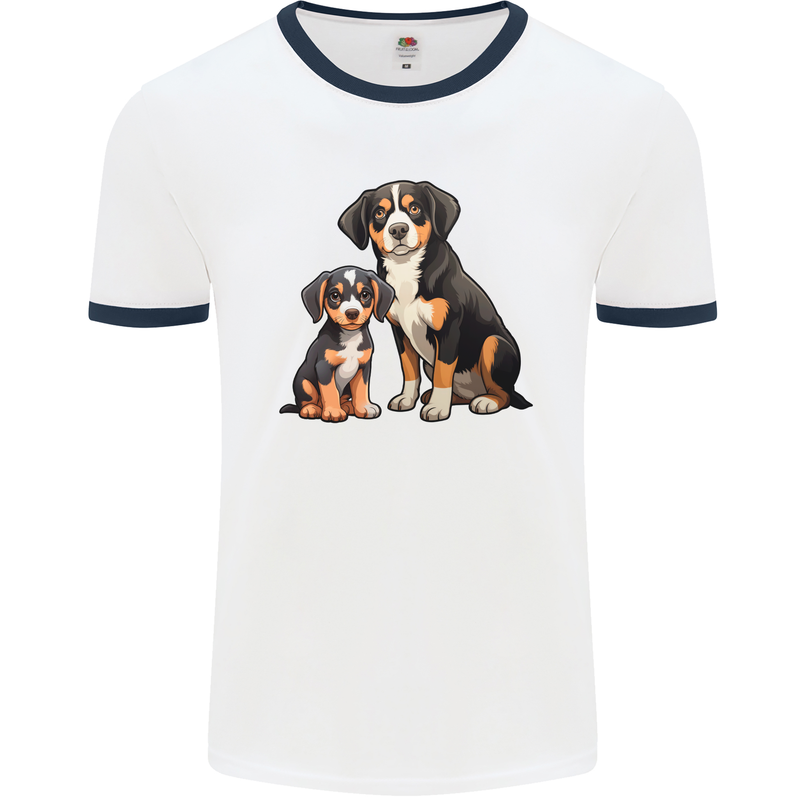 Entlebucher With Puppy Dog Mens Ringer T-Shirt White/Navy Blue