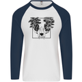 Mushroom Alien Skull Mens L/S Baseball T-Shirt White/Navy Blue