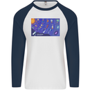 Galaxy Infographic Space Technology Planets Mens L/S Baseball T-Shirt White/Navy Blue