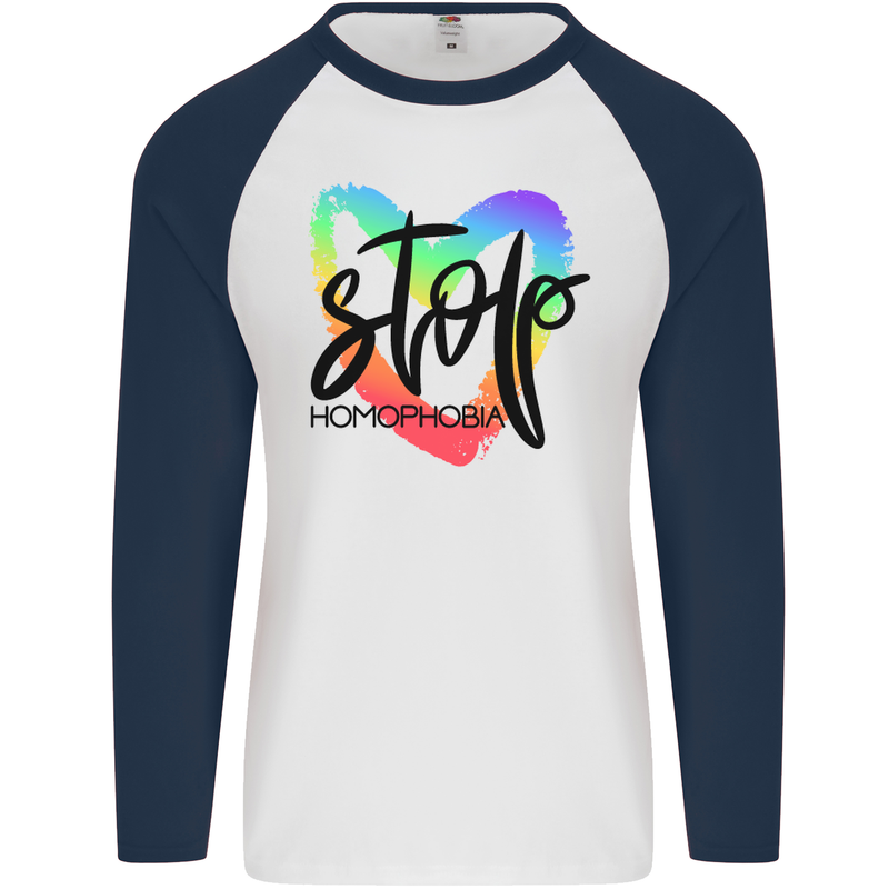 Stop Homophobia Gay Pride Day Awareness Mens L/S Baseball T-Shirt White/Navy Blue