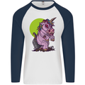 A Zombie Unicorn Funny Halloween Horror Mens L/S Baseball T-Shirt White/Navy Blue