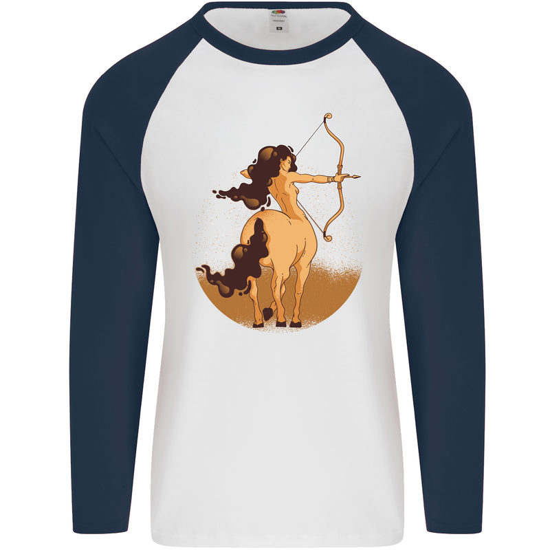 Sagittarius Woman Zodiac Star Sign Mens L/S Baseball T-Shirt White/Navy Blue