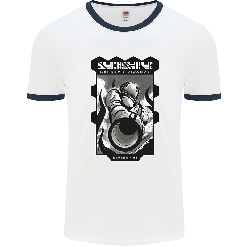 Anime Astronaut Spaceman Alien Mens Ringer T-Shirt White/Navy Blue