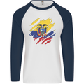 Torn Ecuador Flag Ecuadorian Day Football Mens L/S Baseball T-Shirt White/Navy Blue