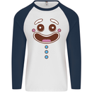 A GingerBread Man Mens L/S Baseball T-Shirt White/Navy Blue