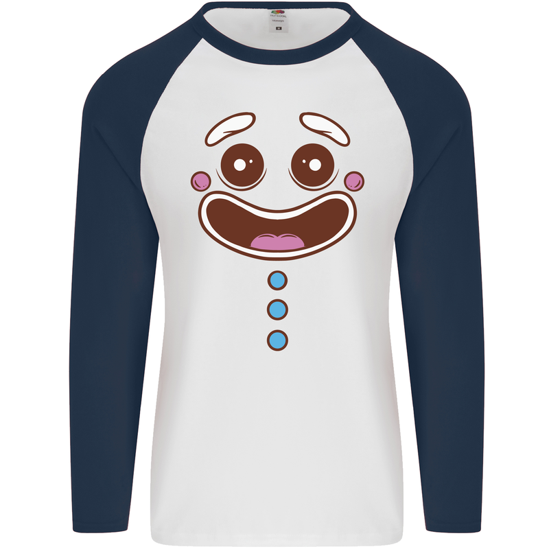 A GingerBread Man Mens L/S Baseball T-Shirt White/Navy Blue