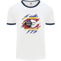 Torn Swaziland Flag Swazi Day Football Mens Ringer T-Shirt White/Navy Blue