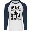 Dad With Two Daughters Funny Fathers Day Mens L/S Baseball T-Shirt White/Navy Blue