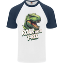 Roar Like a T-Rex Dinosaur Mens S/S Baseball T-Shirt White/Navy Blue