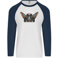 Ancient Egypt Winged Cats Eye of Horus Mens L/S Baseball T-Shirt White/Navy Blue