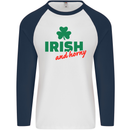 Irish and Horny St. Patrick's Day Mens L/S Baseball T-Shirt White/Navy Blue