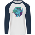 T-Rex Ruining Christmas Wreck the Halls Mens L/S Baseball T-Shirt White/Navy Blue