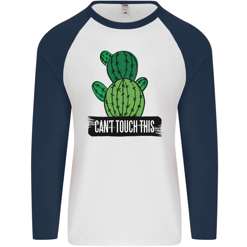 Cactus Can't Touch This Funny Gardening Mens L/S Baseball T-Shirt White/Navy Blue