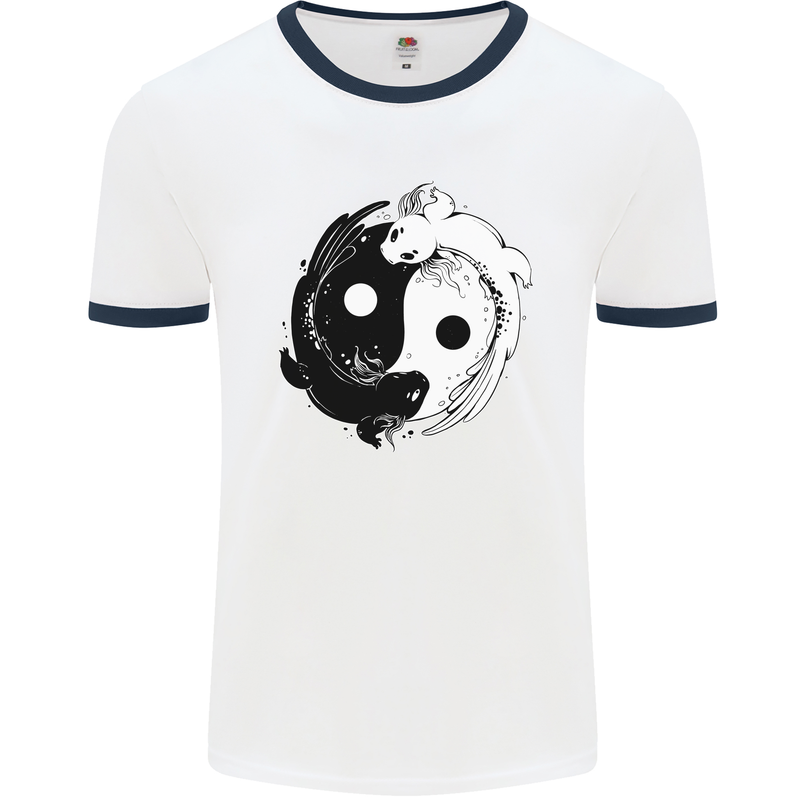 Yin Yang Axolotl Mens Ringer T-Shirt White/Navy Blue