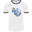 Curled Uruguay Flag Uruguayan Day Football Mens Ringer T-Shirt White/Navy Blue