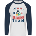 USA Drinking Team Funny Bachelor Party Beer Mens L/S Baseball T-Shirt White/Navy Blue