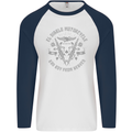 El Diablo Motorcycle Motorbike Biker Mens L/S Baseball T-Shirt White/Navy Blue