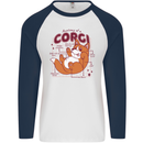 The Anatomy of a Corgi Dog Mens L/S Baseball T-Shirt White/Navy Blue