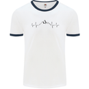 Mountain ECG Hiking Trekking Climbing Pulse Mens Ringer T-Shirt White/Navy Blue