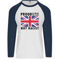 Proud to Wear Flag Not Racist Union Jack Mens L/S Baseball T-Shirt White/Navy Blue