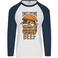 Sweet Dreams are Made of Beef BBQ Chef Mens L/S Baseball T-Shirt White/Navy Blue