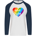 LGBT Love Is Love Gay Pride Day Awareness Mens L/S Baseball T-Shirt White/Navy Blue