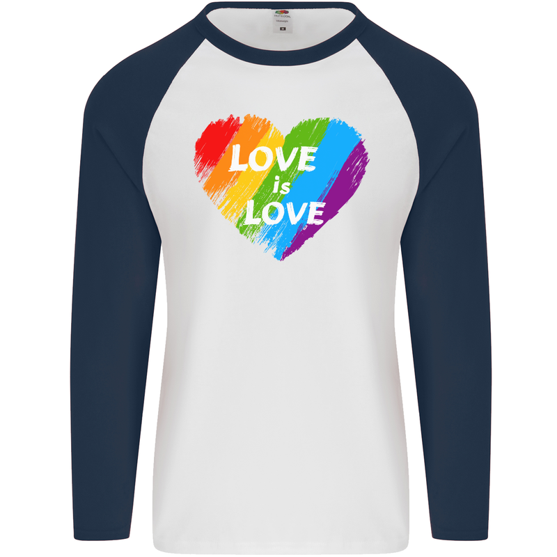 LGBT Love Is Love Gay Pride Day Awareness Mens L/S Baseball T-Shirt White/Navy Blue