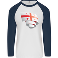 Curled Georgia Flag Georgian Day Football Mens L/S Baseball T-Shirt White/Navy Blue