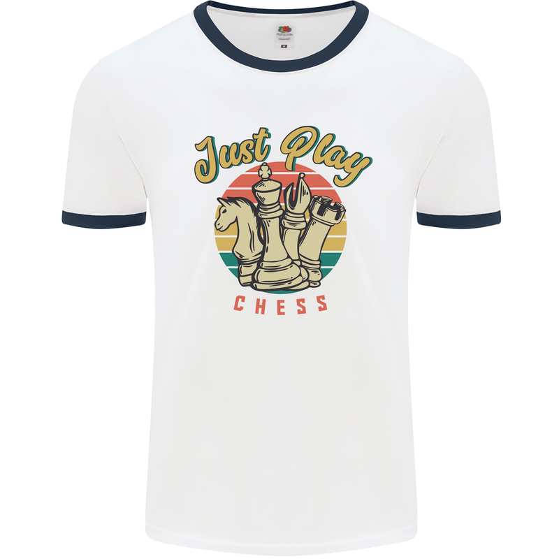 Just Play Chess Mens Ringer T-Shirt White/Navy Blue