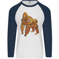A Steampunk Gorilla Ape Mens L/S Baseball T-Shirt White/Navy Blue