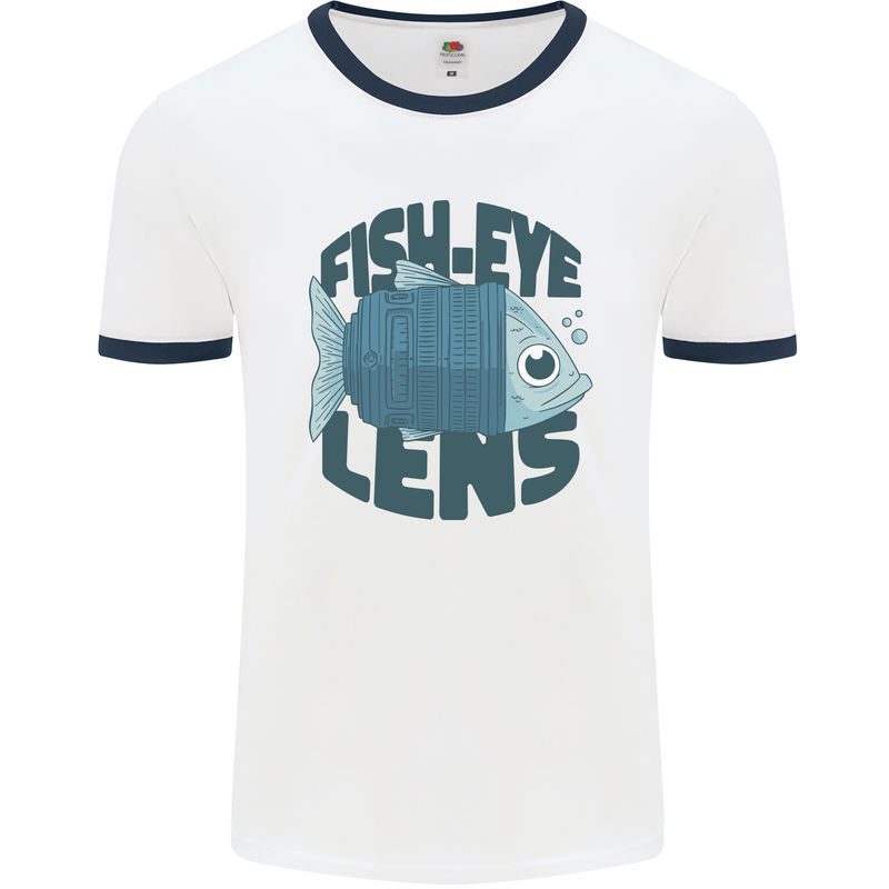 Fisheye Lens Funny Photography Photographer Mens Ringer T-Shirt White/Navy Blue