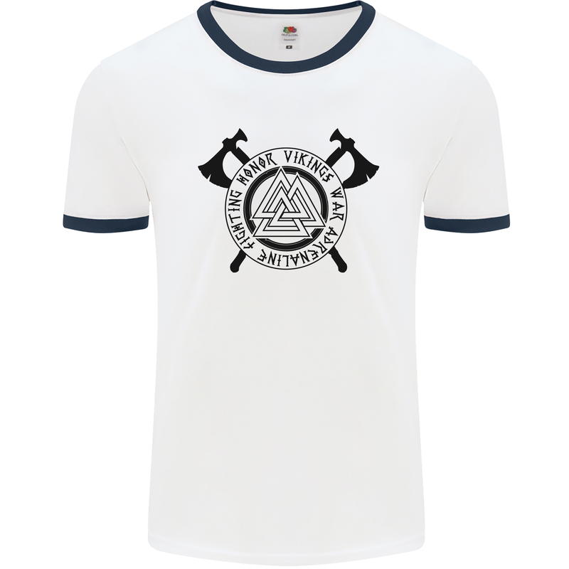 Honor Vikings War Adrenaline Fighting Mens Ringer T-Shirt White/Navy Blue