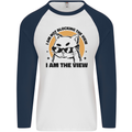 I am the View Funny Cat Mens L/S Baseball T-Shirt White/Navy Blue