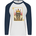 King Playing Card Gothic Skull Poker Mens L/S Baseball T-Shirt White/Navy Blue