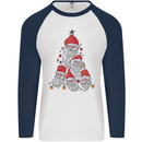 Santa Clause Christmas Tree Mens L/S Baseball T-Shirt White/Navy Blue