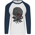 Crying Blood Skull Mens L/S Baseball T-Shirt White/Navy Blue